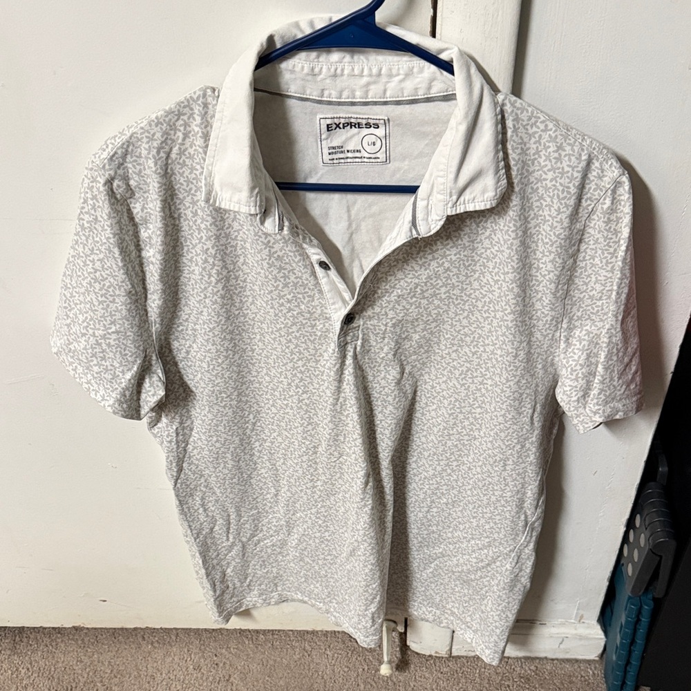 Express Men's Light Gray Pattern Polo